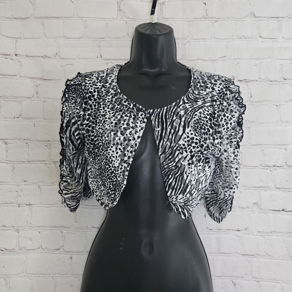 2000s indie sleaze mirco mesh lace  animal print bolero Perceptions New York M